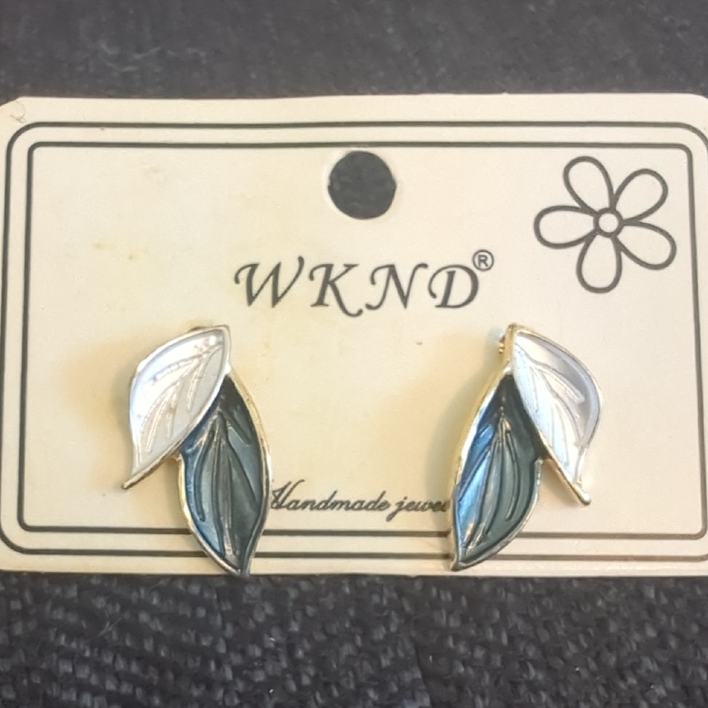 Silver and Blue Leaf Earrings